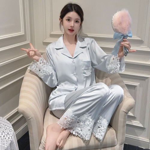Silk Satin Lace Trim Loungewear Set
