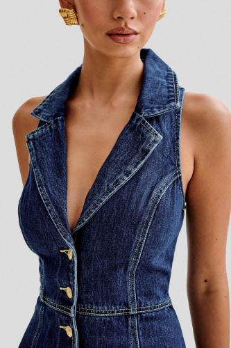Denim Hanging Neck Suspender Dress