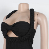 High-Waist Braided Strap Sleeveless Wide-Leg Jumpsuit