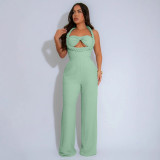 High-Waist Braided Strap Sleeveless Wide-Leg Jumpsuit