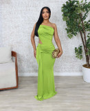 Solid Maxi Dress One Shoulder Pleated Dress