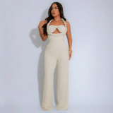 High-Waist Braided Strap Sleeveless Wide-Leg Jumpsuit