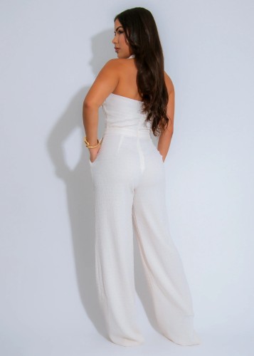 High-Waist Braided Strap Sleeveless Wide-Leg Jumpsuit