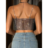 IHOOV Provocative Fishnet Rhinestone Chain Top
