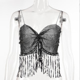 IHOOV Provocative Fishnet Rhinestone Chain Top