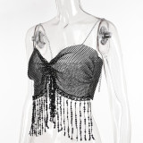 IHOOV Provocative Fishnet Rhinestone Chain Top