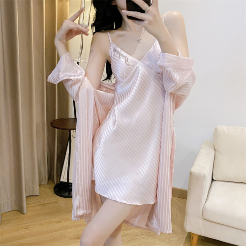 Deep V Embroidered Ice Silk Camisole Two-Piece Loungewear Set