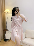 Deep V Embroidered Ice Silk Camisole Two-Piece Loungewear Set
