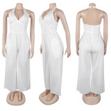 Halter V-Neck Backless Solid Color Wide-Leg Jumpsuit
