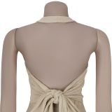 Halter Neck Tie Top & Wide-Leg Pants Ensemble