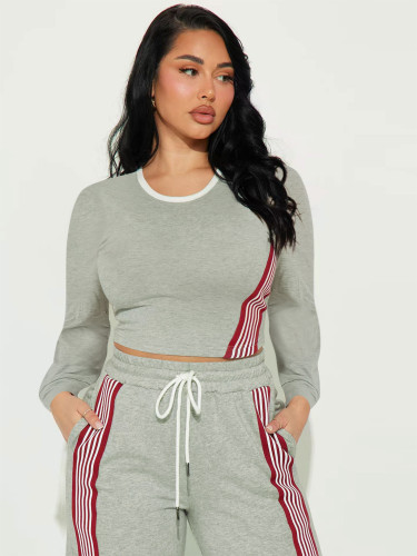 Striped Casual Long Sleeve Top and Matching Jogger Pants