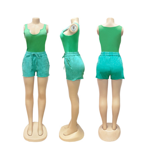 Cotton-Blend Padded Shorts & Sexy Tank Top Set