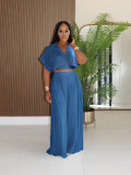 Breezy Riviera Chic: Lapel Crop Top & High-Waist Wide-Leg Pants Set