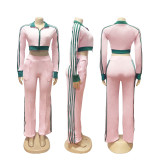 Contrast Zip Crop Top & Bodycon Leisure Pants Set