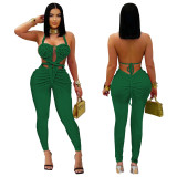 Halter Neck Open-Back Solid Color Jumpsuit