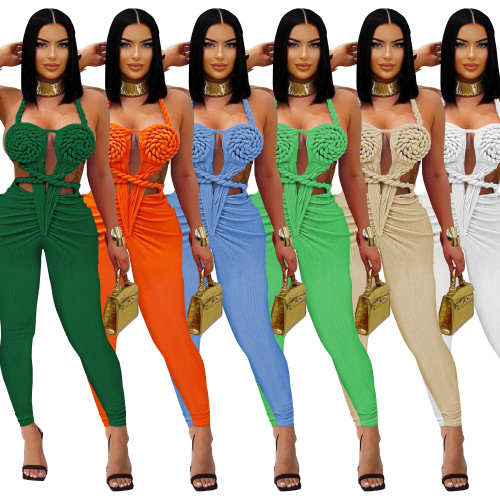 Halter Neck Open-Back Solid Color Jumpsuit