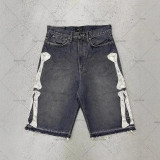 Vintage Bone Embroidery Relaxed Denim Shorts