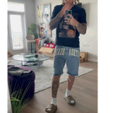 Vintage Bone Embroidery Relaxed Denim Shorts