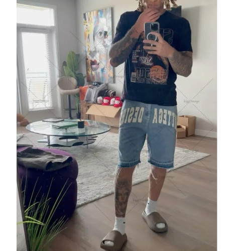 Vintage Bone Embroidery Relaxed Denim Shorts