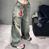 Unisex Dragging Printed Denim Pants Blade Colossus Jeans