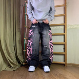 Unisex Dragging Printed Denim Pants Blade Colossus Jeans