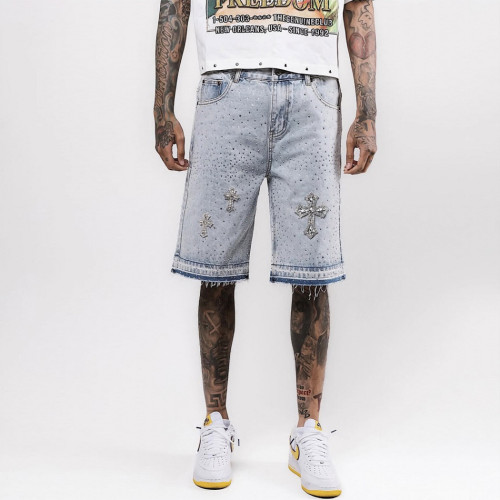 Rhinestone Cross Slim-Fit Denim Shorts