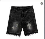 Rhinestone Cross Slim-Fit Denim Shorts
