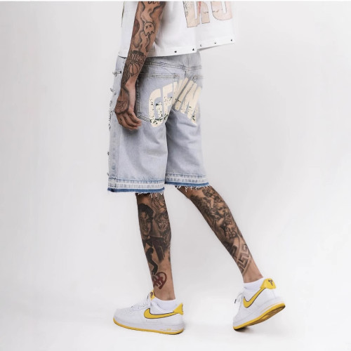 Rhinestone Cross Slim-Fit Denim Shorts