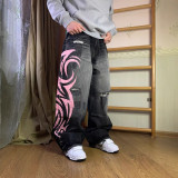 Unisex Dragging Printed Denim Pants Blade Colossus Jeans