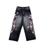 Unisex Dragging Printed Denim Pants Blade Colossus Jeans