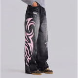 Unisex Dragging Printed Denim Pants Blade Colossus Jeans