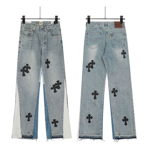 Vintage Cross Printed Relaxed Denim Jeans for Couples