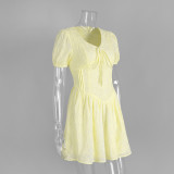 Embroidered Cotton Mini Dress with Waist Tie