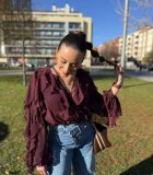 Elegant Asymmetric Ruffle Trim V-Neck Blouse