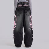 Unisex Dragging Printed Denim Pants Blade Colossus Jeans
