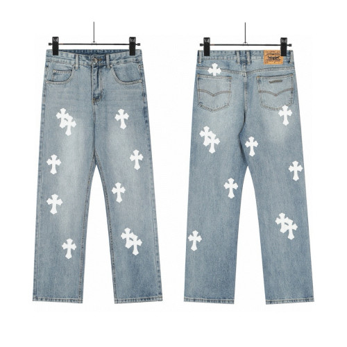 Vintage Cross Embroidered Relaxed Denim Jeans for Couples
