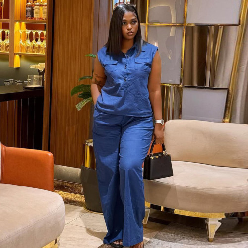 Summer Workwear Ensemble Utility Vest & Wide-Leg Pants Set