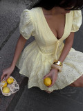 Embroidered Cotton Mini Dress with Waist Tie