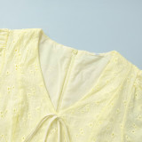 Embroidered Cotton Mini Dress with Waist Tie