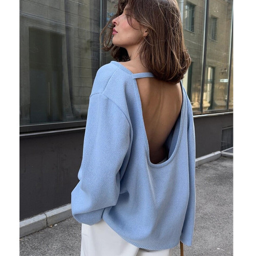 Relaxed Backless Comfort Cotton Knit Sweater