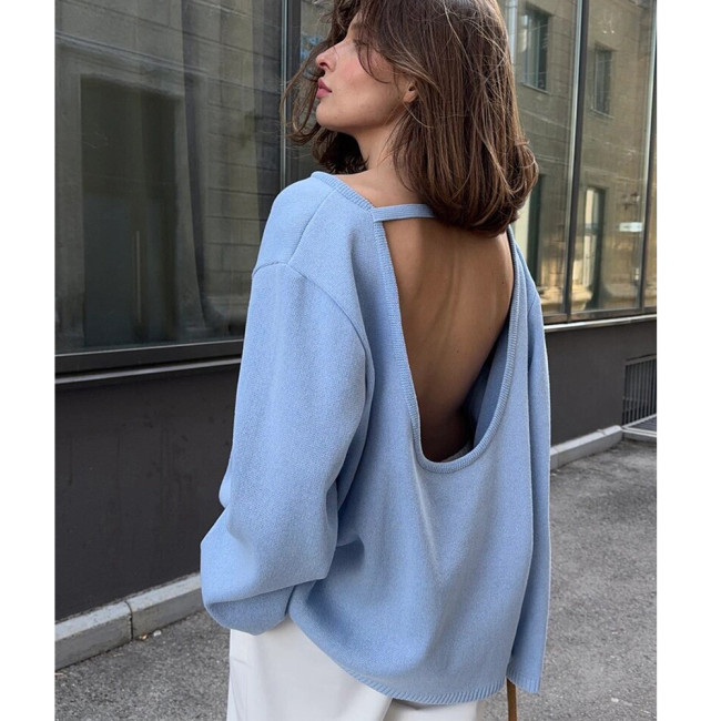 Relaxed Backless Comfort Cotton Knit Sweater