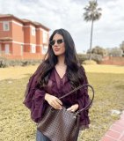 Elegant Asymmetric Ruffle Trim V-Neck Blouse