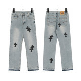 Vintage Cross Embroidered Relaxed Denim Jeans for Couples