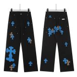 Vintage Cross Embroidered Relaxed Denim Jeans for Couples