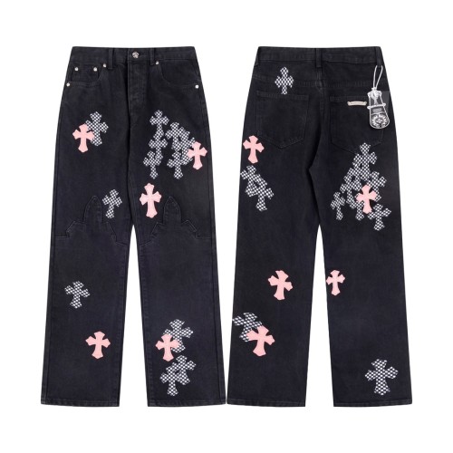 Vintage Cross Embroidered Relaxed Denim Jeans for Couples