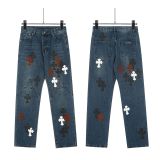 Vintage Cross Embroidered Relaxed Denim Jeans for Couples