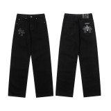 Vintage Cross Printed Relaxed Denim Jeans for Couples