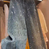 Luxe Diamanté Blue Straight Leg Denim
