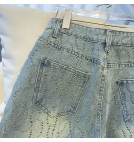 Luxe Diamanté Blue Straight Leg Denim