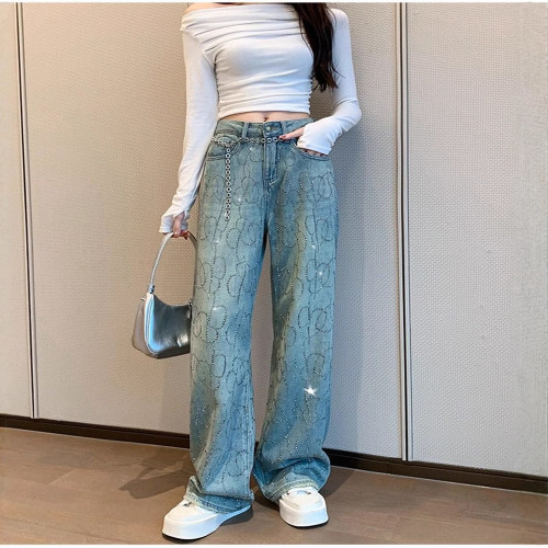 Luxe Diamanté Blue Straight Leg Denim